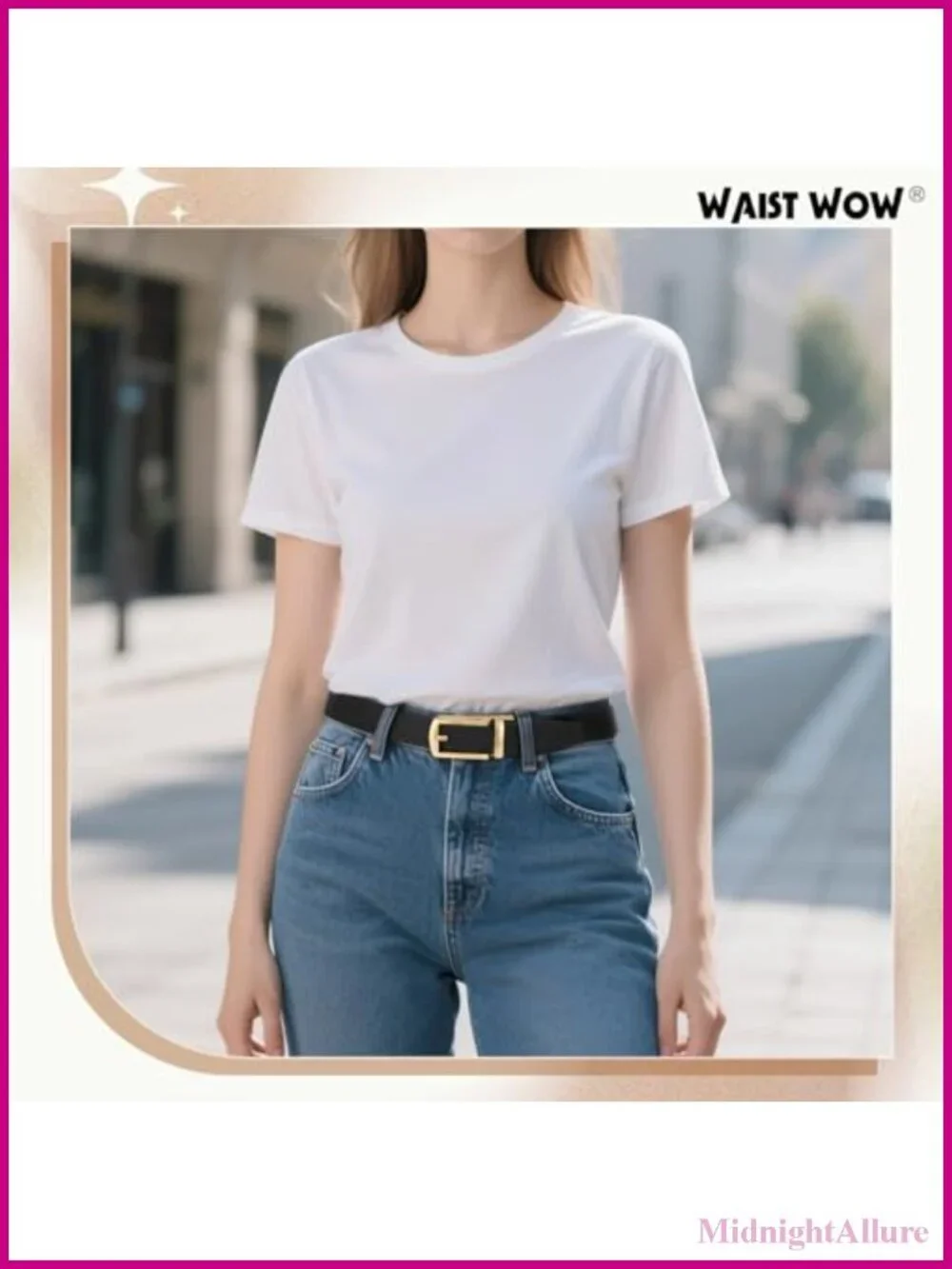 Women's Faux Leather Ratchet Belt with Automatic Gold Buckle Adjustable Waist